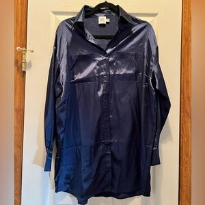 Princess Polly Midnight Blue Satin Shirt